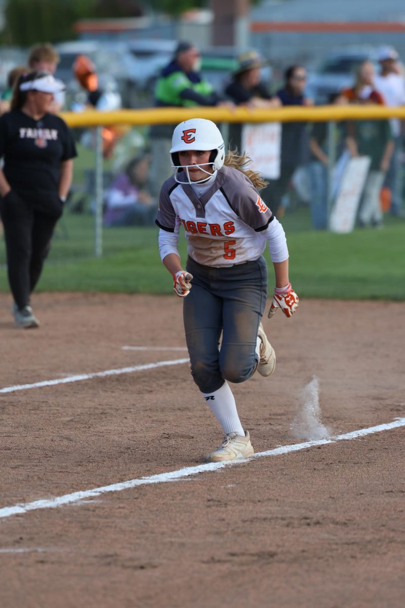 Auddy Gray, junior, heads for home during the Tigers victory over the Prosser Mustangs on Thursday, May 2nd.  The Tigers completed the two game sweep over their league opponent to improve to a 9-3 league record.  